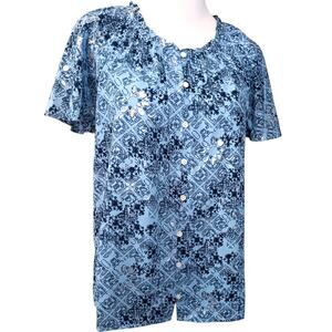 New Style&Co Short Sleeve Blouse Top Shirt S Blue Silver Ruffled Career Vacation